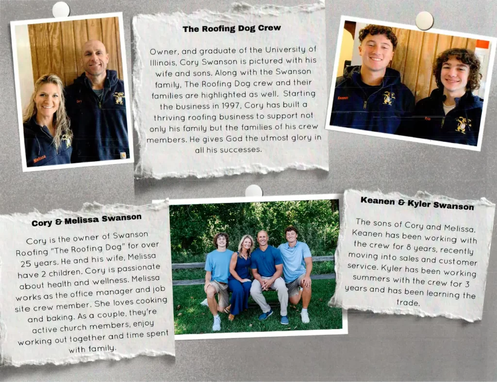 Roofing Dog Crew Image one with Corey, Melissa, Keanen and Kyle Swanson
